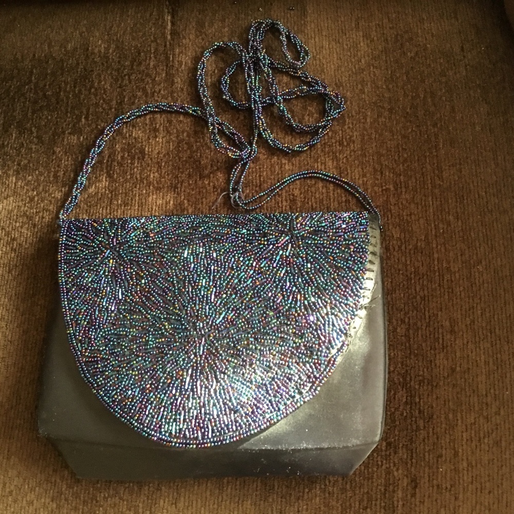 La Regale evening bag, black with blue beads